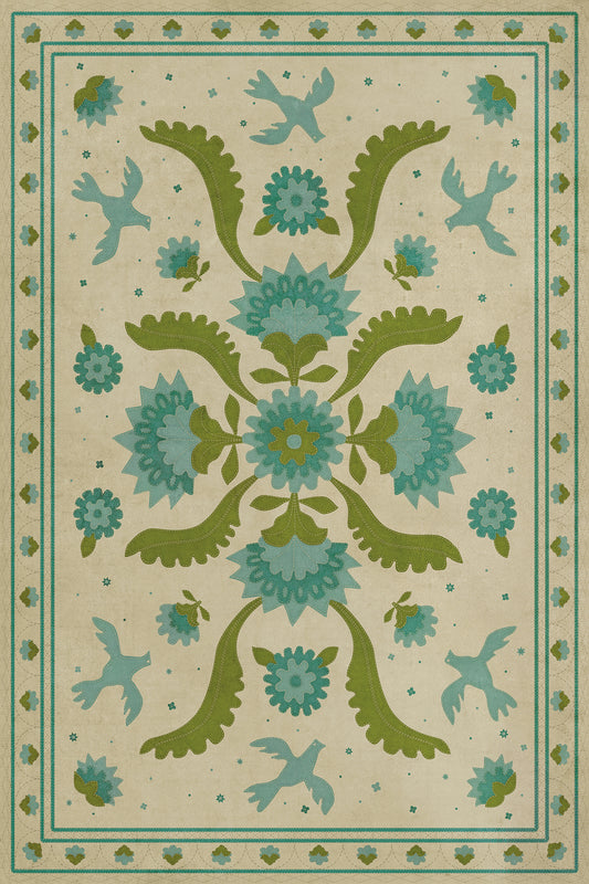 Vintage Vinyl Rug - Applique - Azure Moss