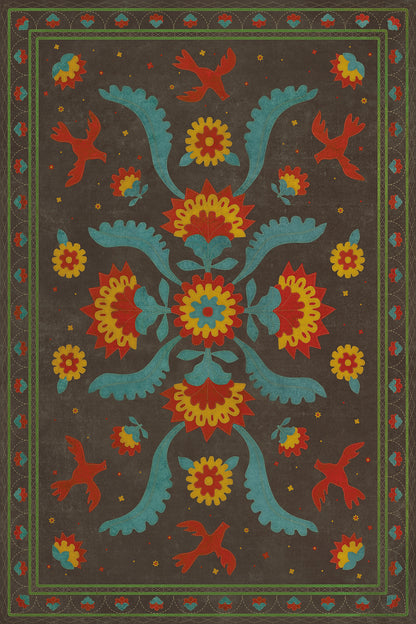 Vintage Vinyl Rug - Applique - Gossip of Swallows