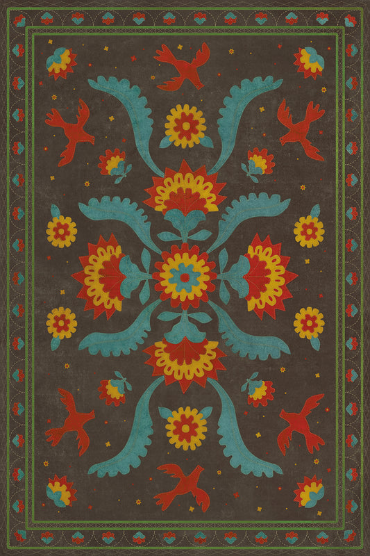 Vintage Vinyl Rug - Applique - Gossip of Swallows
