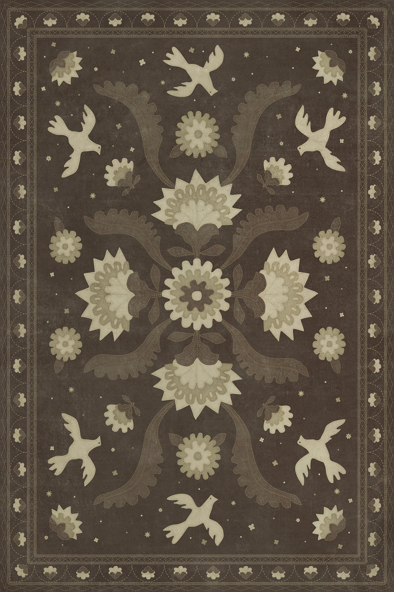 Vintage Vinyl Rug - Applique - Stitches of the Hours