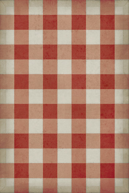 Vintage Vinyl Rug - Gingham Canvas - Red