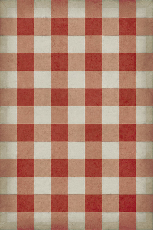 Vintage Vinyl Rug - Gingham Canvas - Red