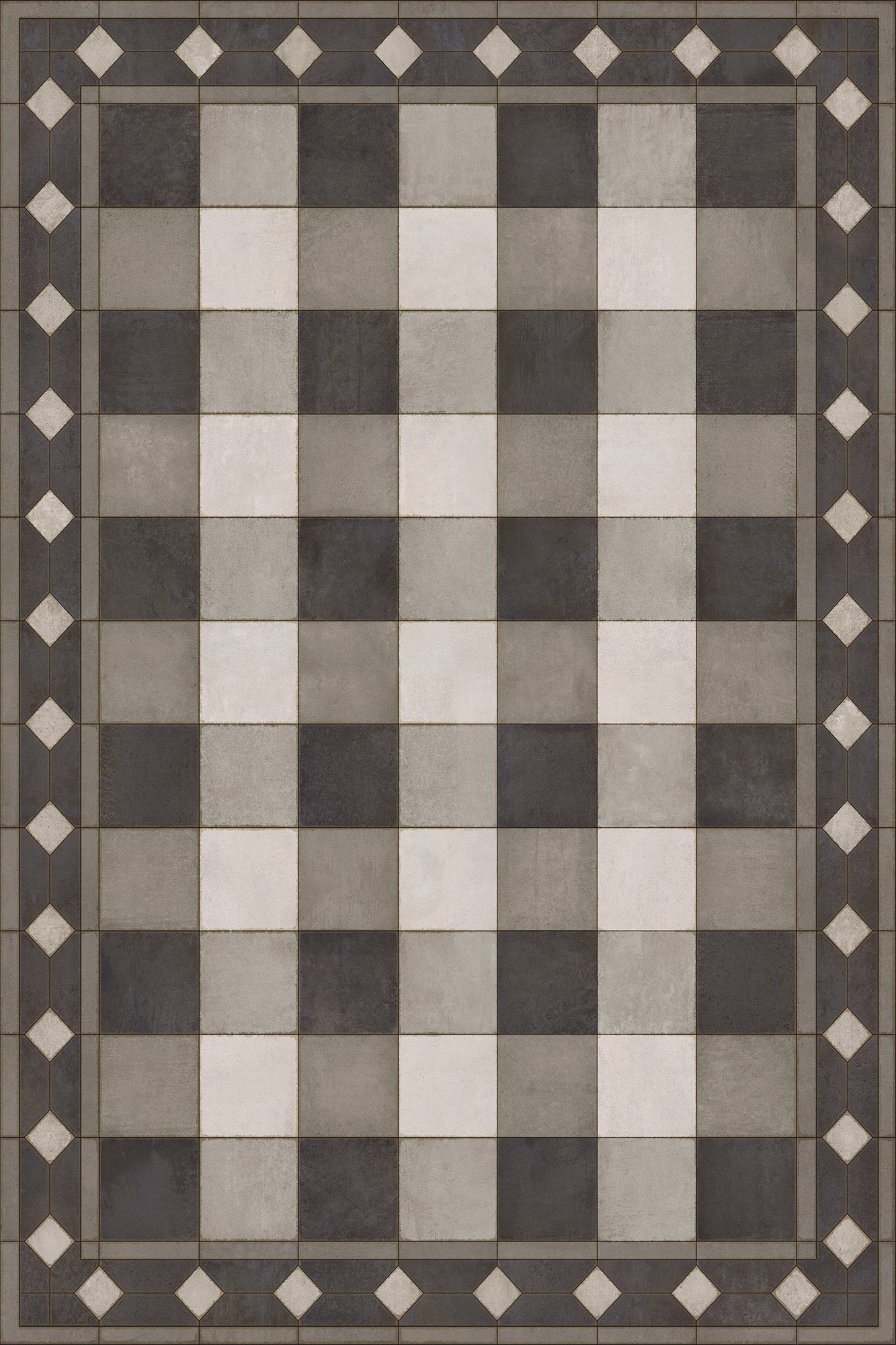Vintage Vinyl Rug - Gingham Tile - Black