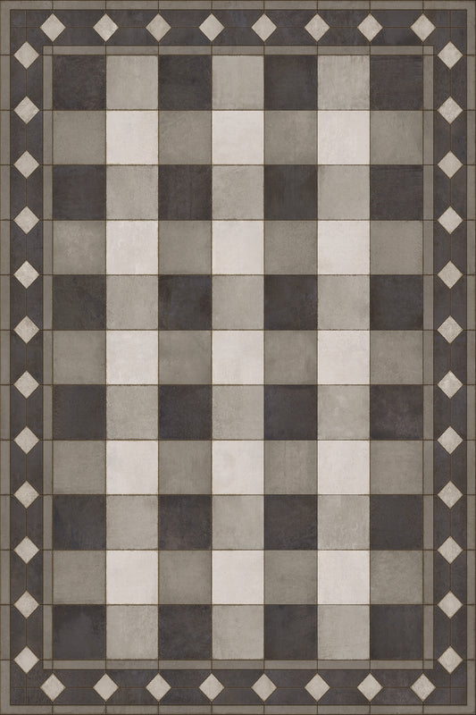 Vintage Vinyl Rug - Gingham Tile - Black