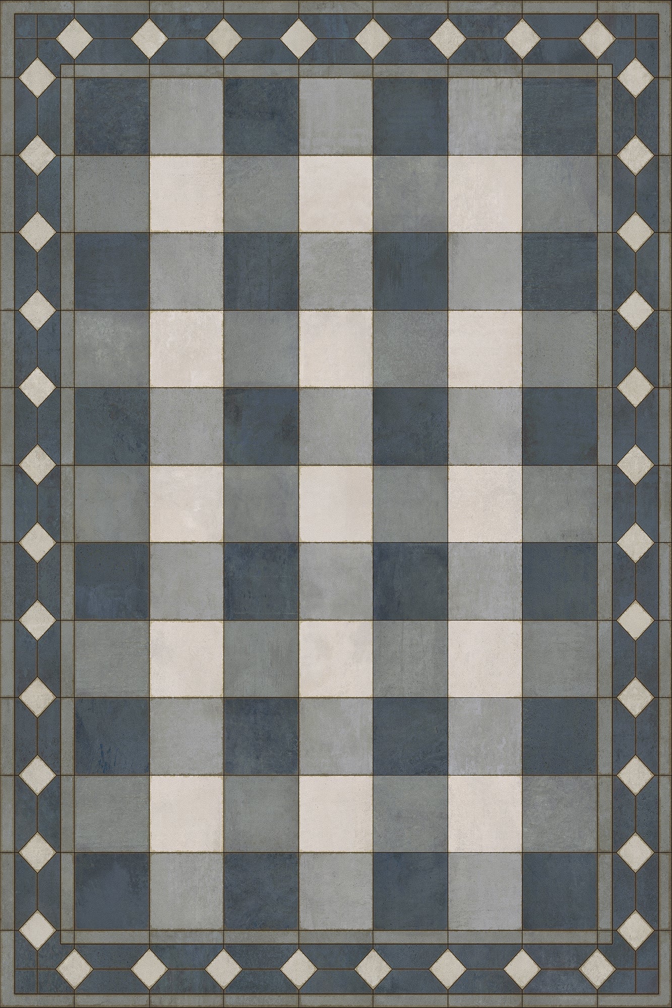 Vintage Vinyl Rug - Gingham Tile - Blue