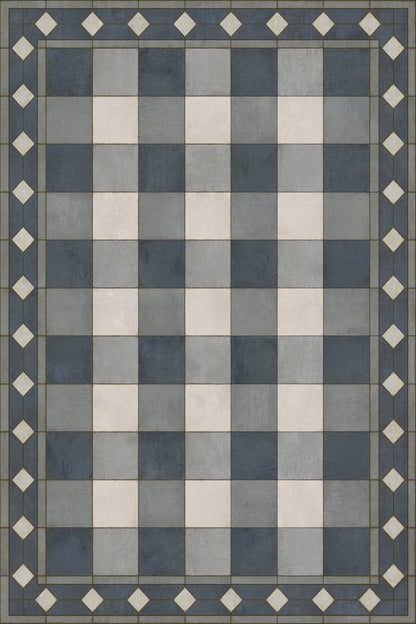 Vintage Vinyl Rug - Gingham Tile - Blue