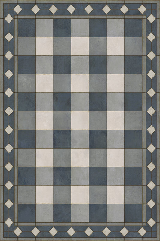 Vintage Vinyl Rug - Gingham Tile - Blue