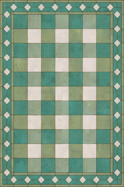 Vintage Vinyl Rug - Gingham Tile - Green