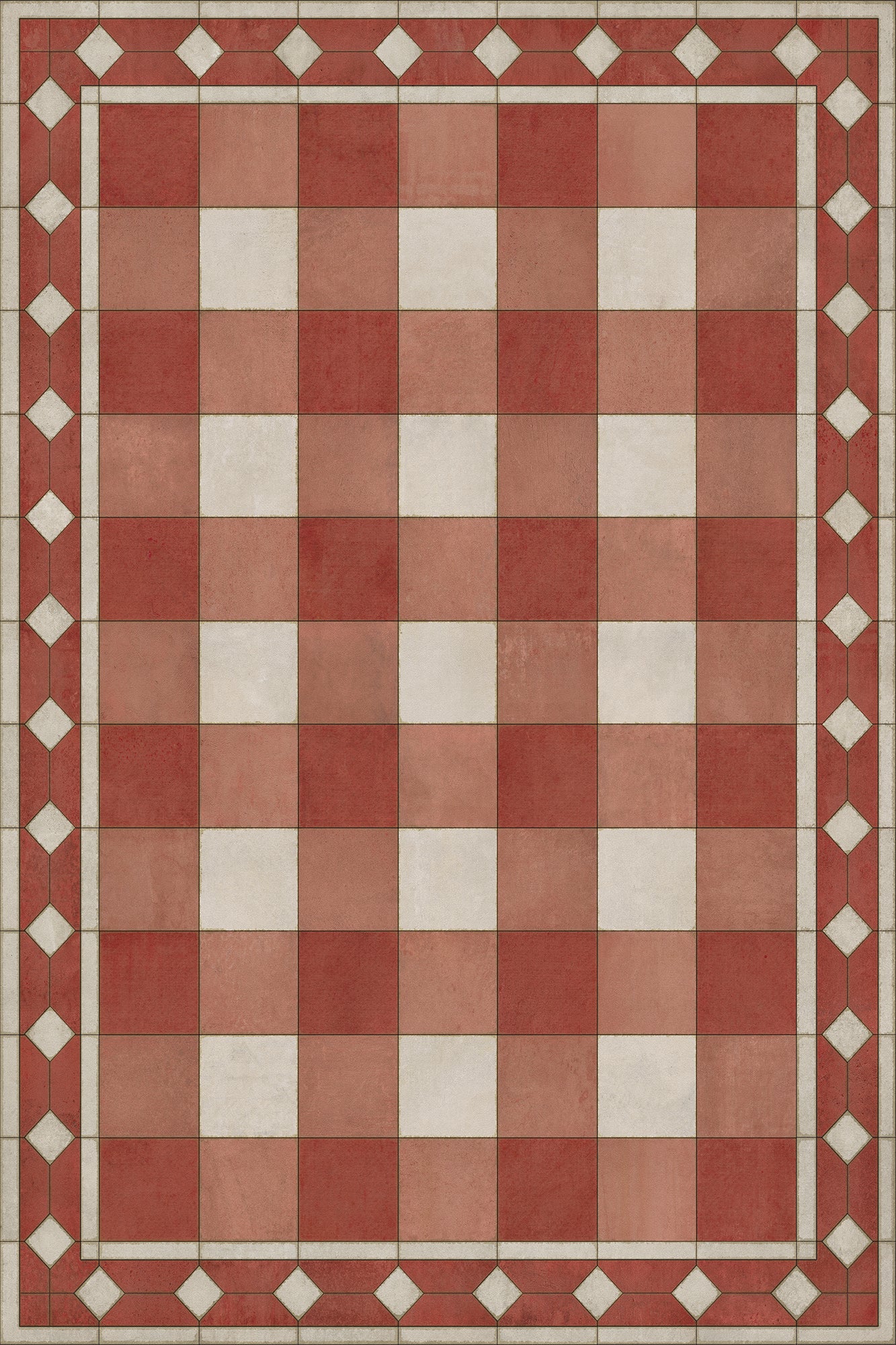 Vintage Vinyl Rug - Gingham Tile - Red