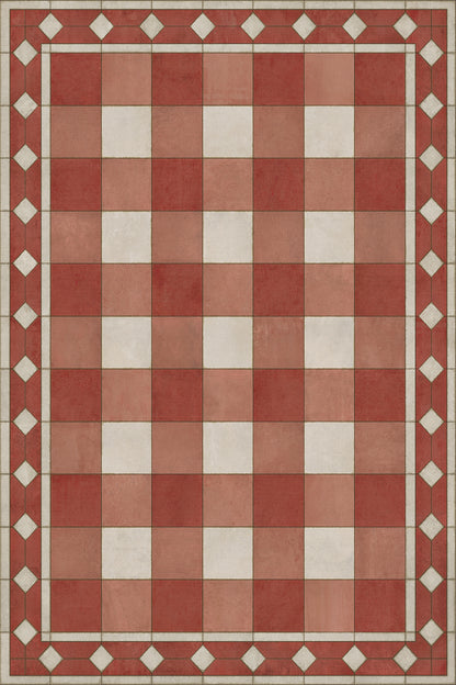 Vintage Vinyl Rug - Gingham Tile - Red