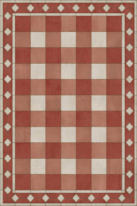 Vintage Vinyl Rug - Gingham Tile - Red