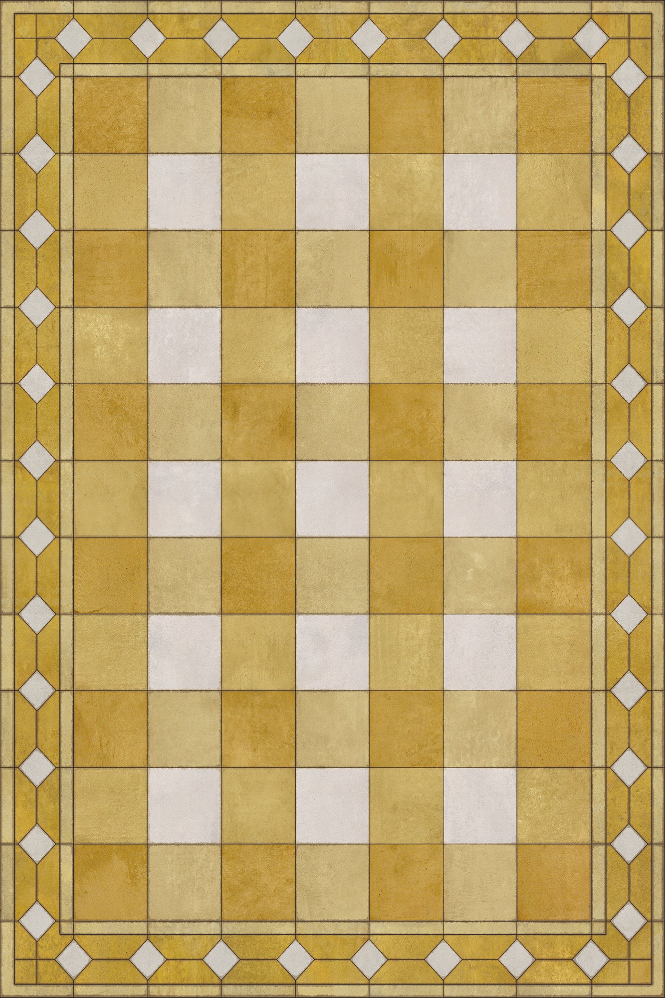 Vintage Vinyl Rug - Gingham Tile - Yellow