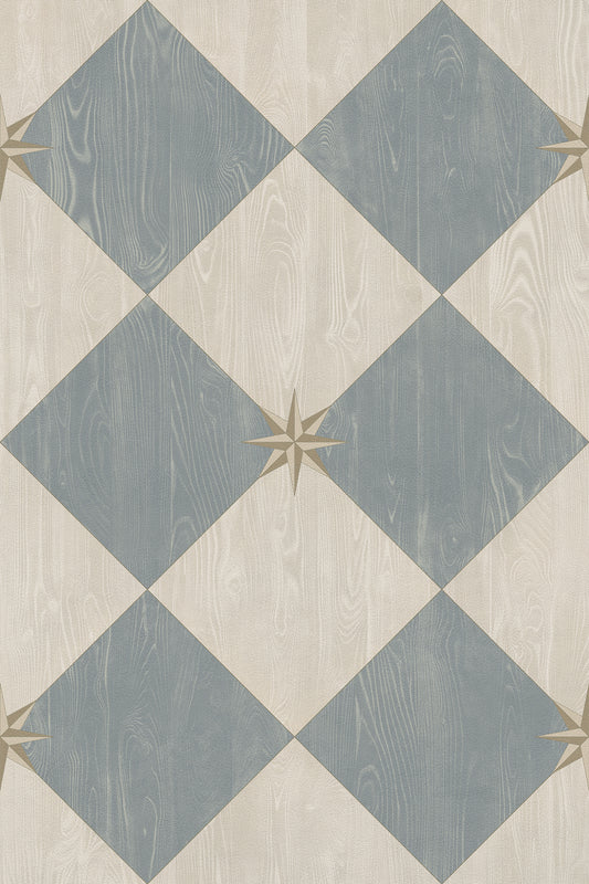 Vintage Vinyl Rug - Compass Diamond - Garden Fountain