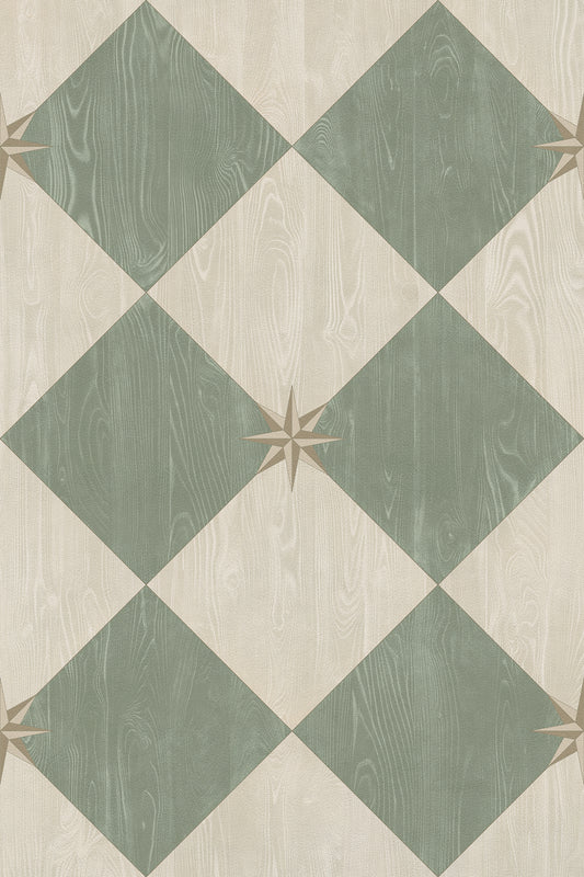 Vintage Vinyl Rug - Compass Diamond - Garden Arbor