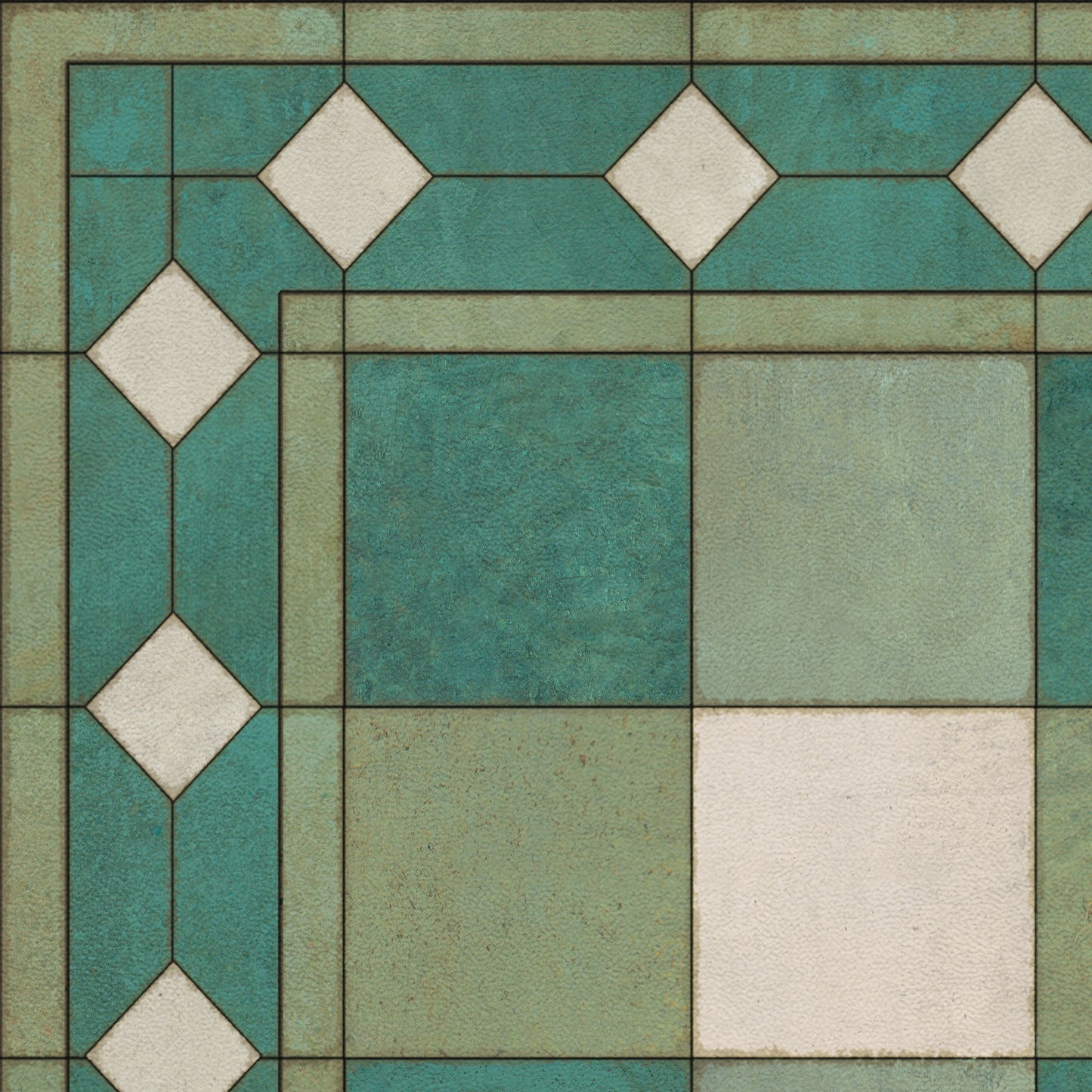 Vintage Vinyl Rug - Gingham Tile - Green