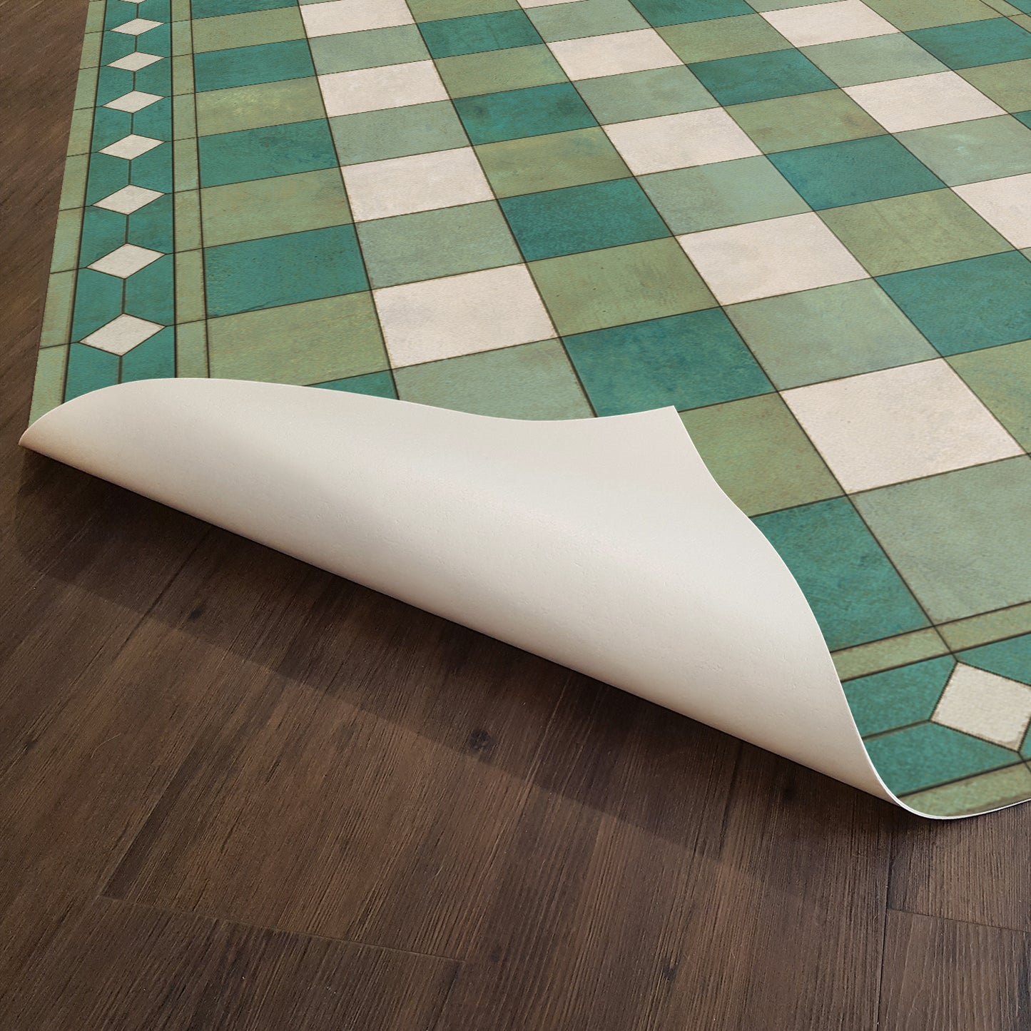 Vintage Vinyl Rug - Gingham Tile - Green