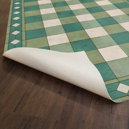 Vintage Vinyl Rug - Gingham Tile - Green