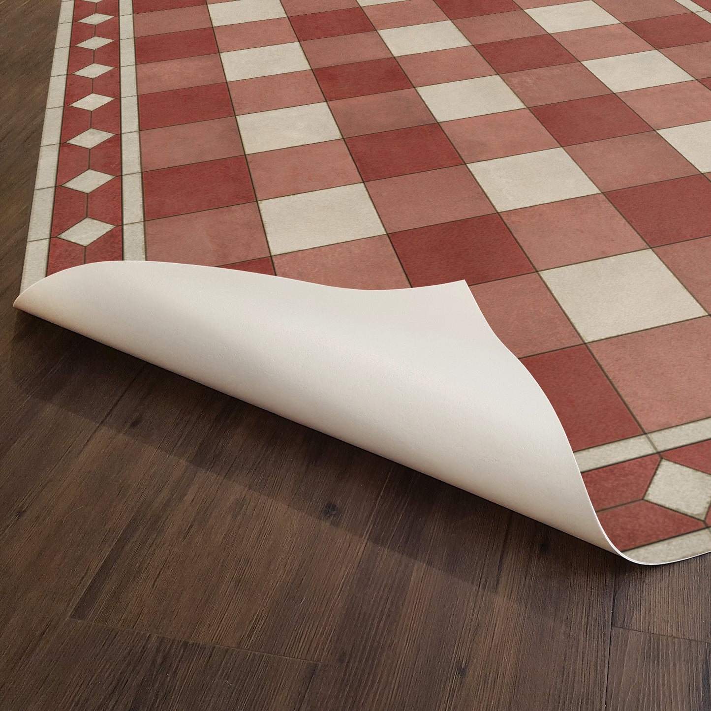 Vintage Vinyl Rug - Gingham Tile - Red