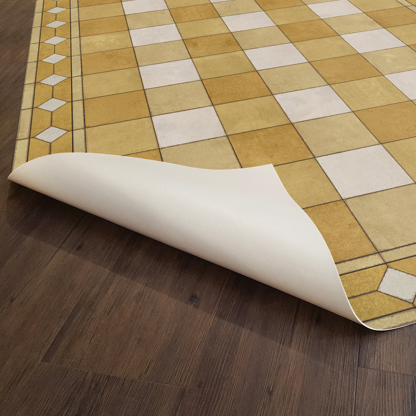 Vintage Vinyl Rug - Gingham Tile - Yellow