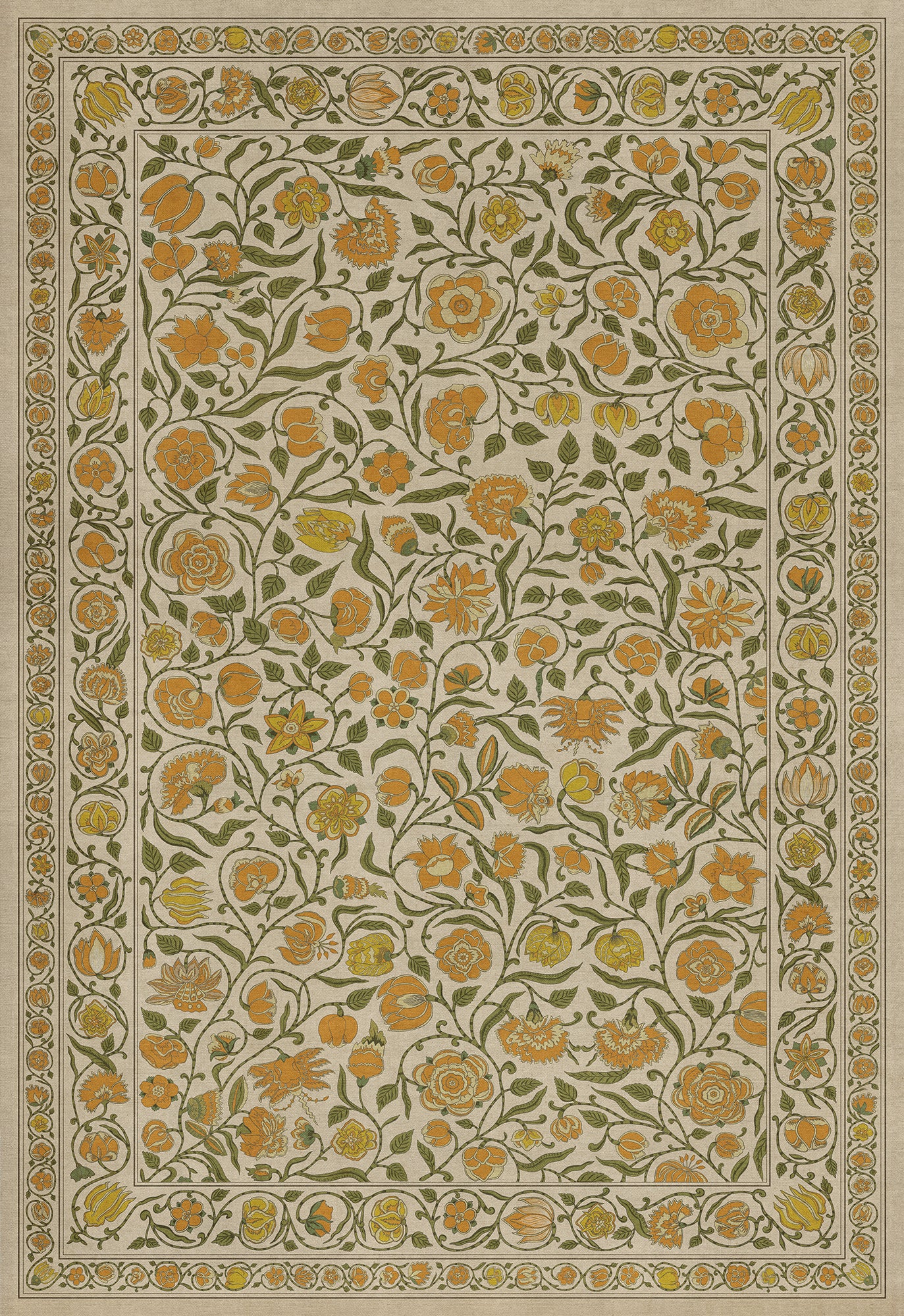 Vintage Vinyl Rug - Antique Floral - A Lane of Yellow