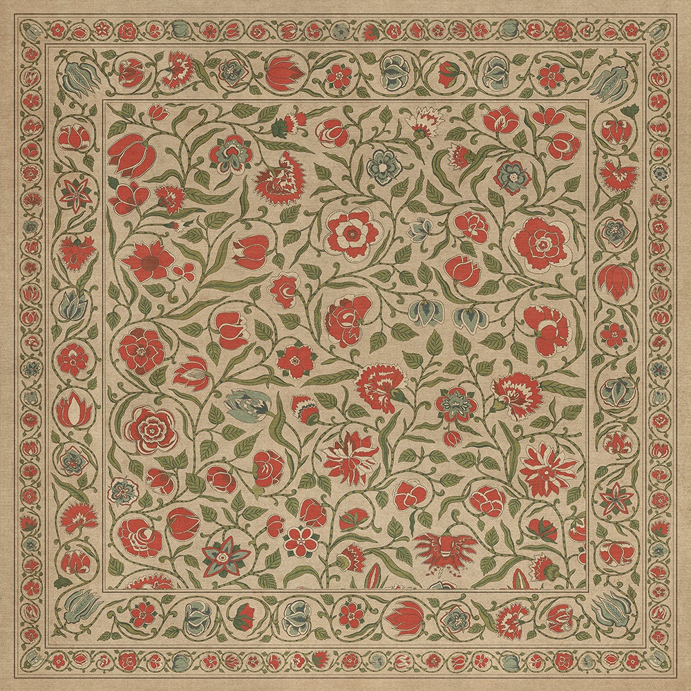 Vintage Vinyl Rug - Antique Floral - May We Live Together