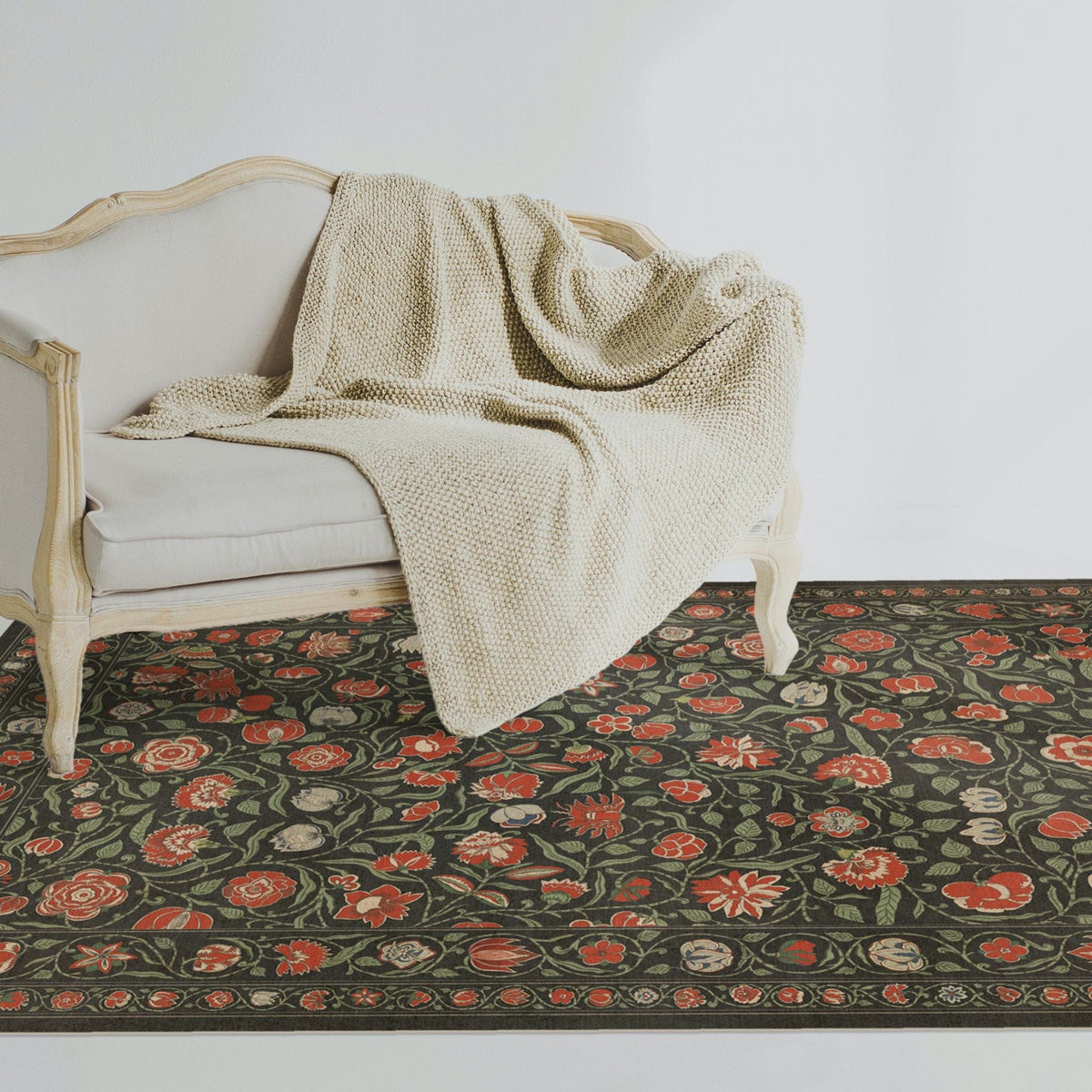 Vintage Vinyl Rug - Antique Floral - Where You Go I Will Go