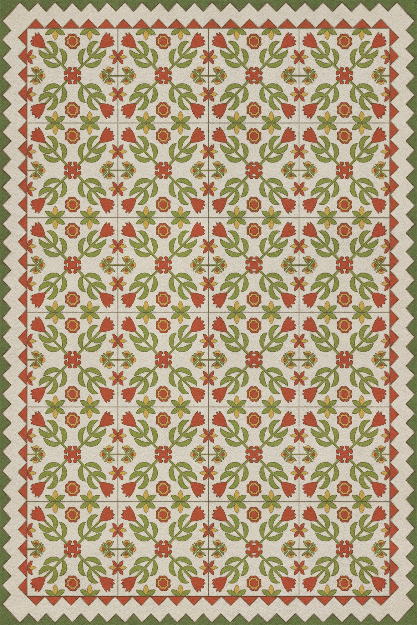 Vintage Vinyl Rug - Floral Quilt - Flowers in the Mirror