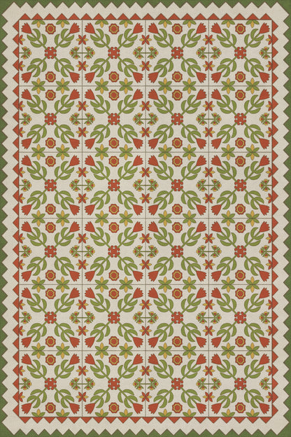 Vintage Vinyl Rug - Floral Quilt - Flowers in the Mirror
