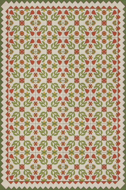 Vintage Vinyl Rug - Floral Quilt - Flowers in the Mirror