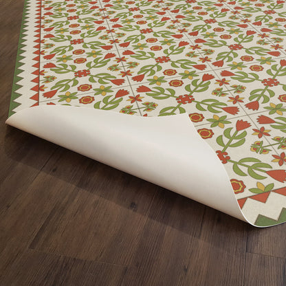 Vintage Vinyl Rug - Floral Quilt - Flowers in the Mirror