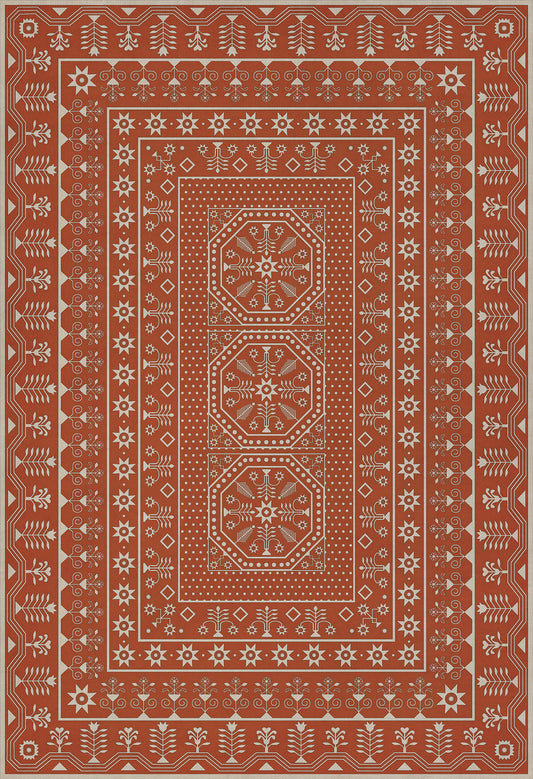 Vintage Vinyl Rug - Embroidery - The Sanguine Sunrise