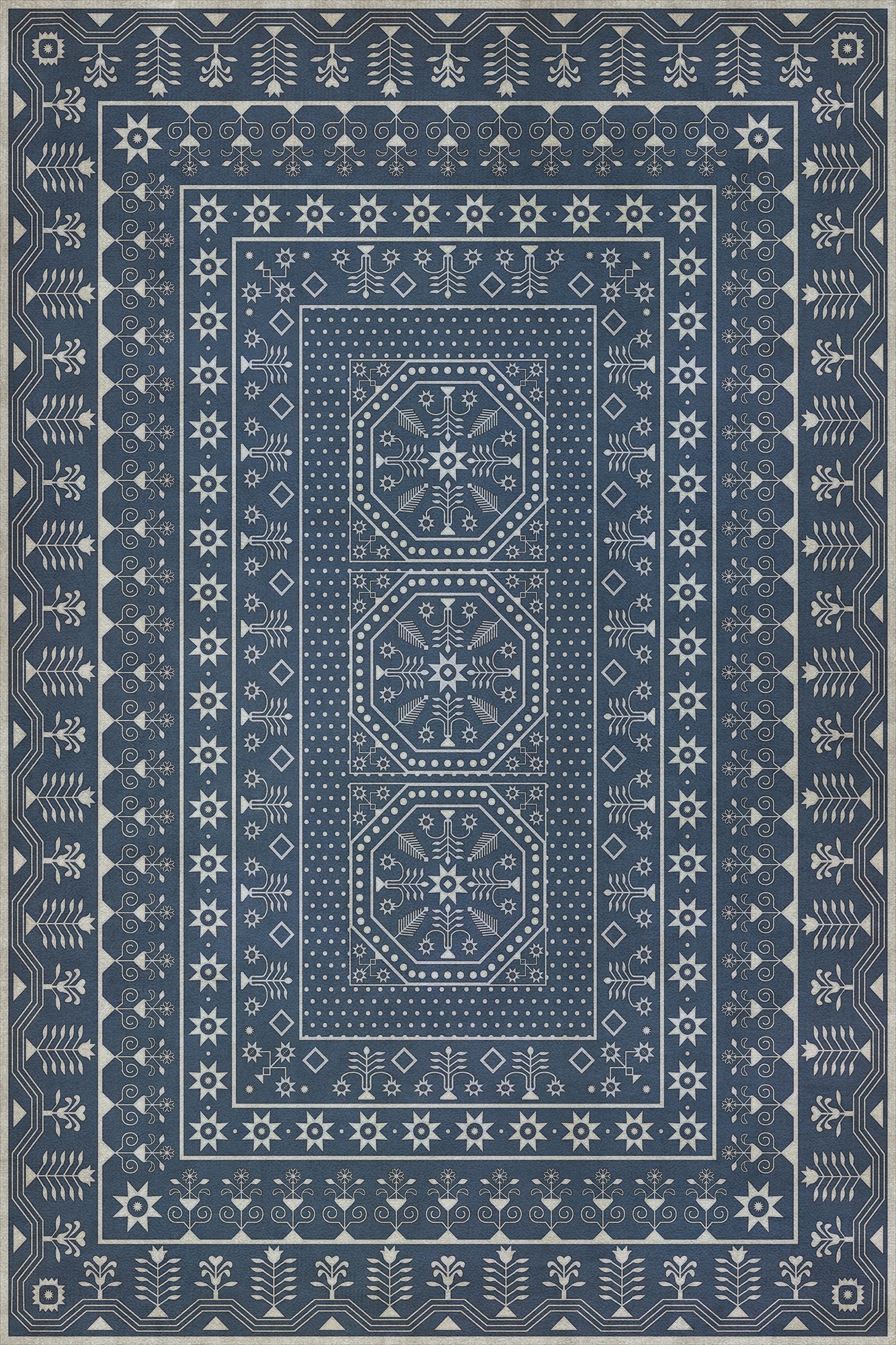 Vintage Vinyl Rug - Embroidery - The Waning Moon