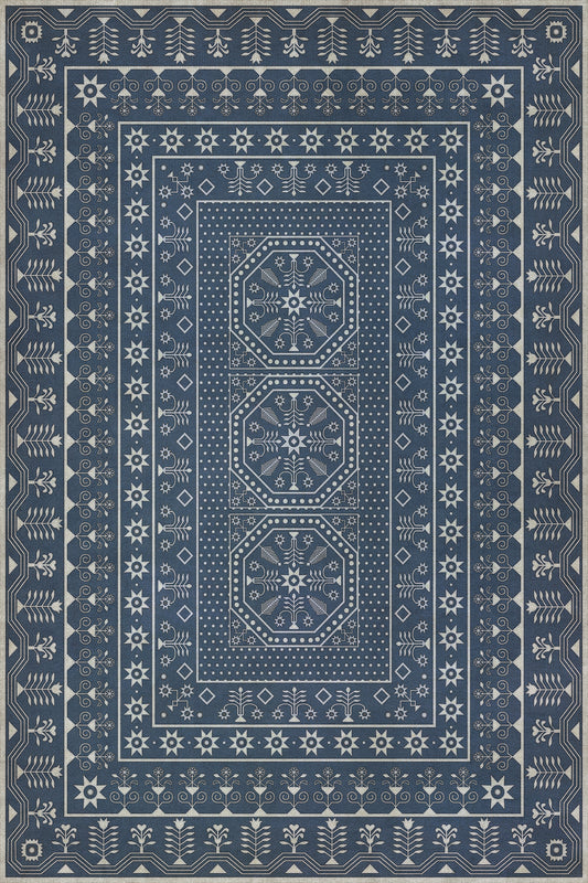 Vintage Vinyl Rug - Embroidery - The Waning Moon