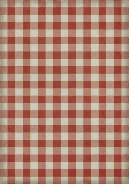Vintage Vinyl Rug - Gingham Canvas - Red