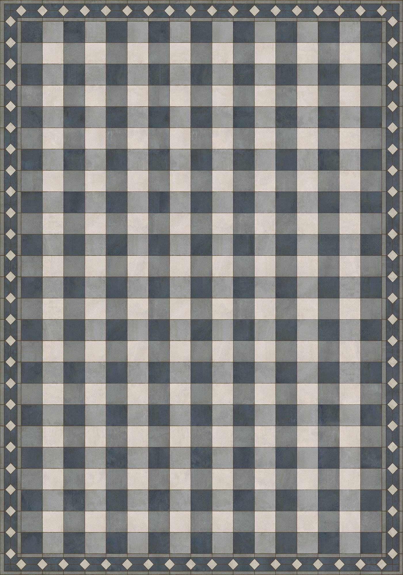 Vintage Vinyl Rug - Gingham Tile - Blue