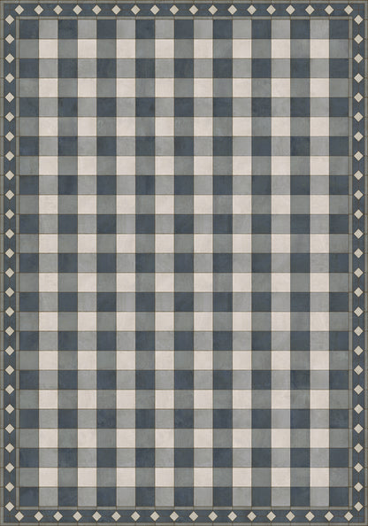 Vintage Vinyl Rug - Gingham Tile - Blue