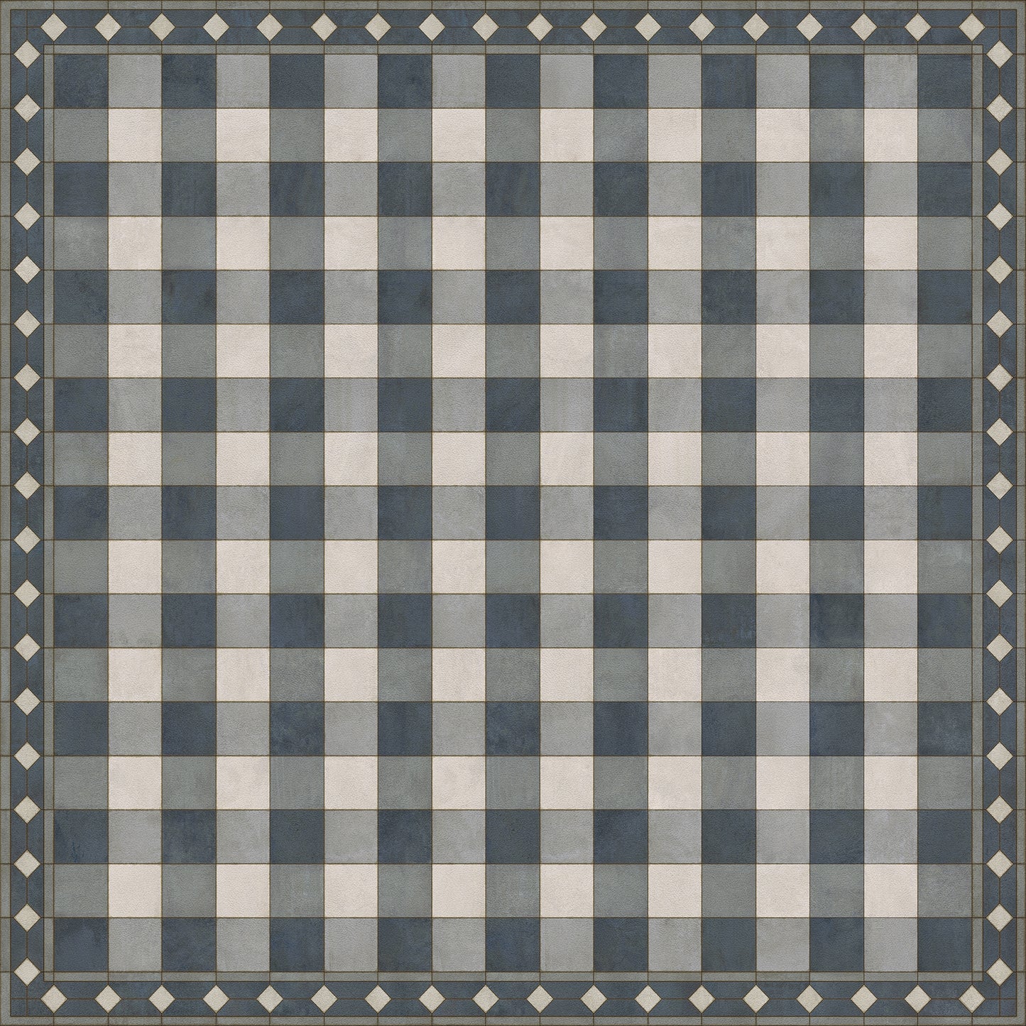Vintage Vinyl Rug - Gingham Tile - Blue