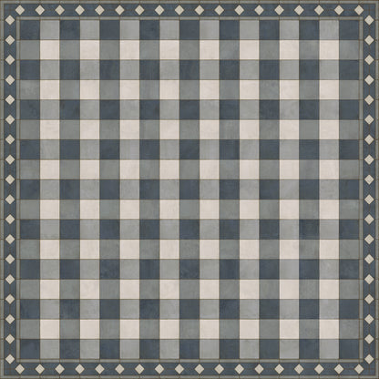 Vintage Vinyl Rug - Gingham Tile - Blue