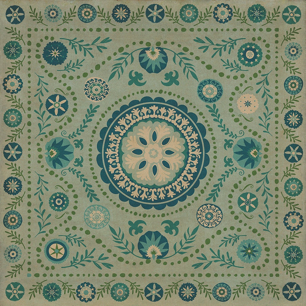 Vintage Vinyl Rug - Pattern 38 - Boho Blue
