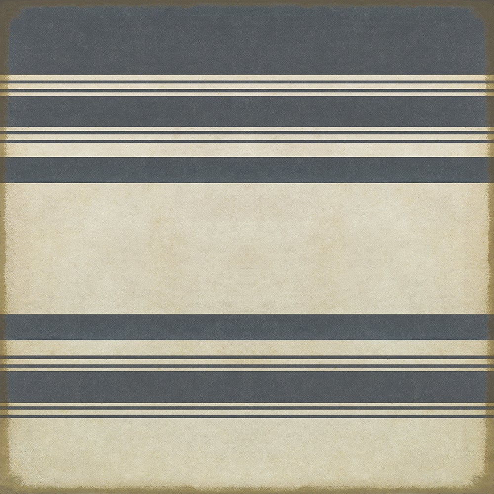 Vintage Vinyl Rug - Pattern 50 - Organic Stripes Blue and White