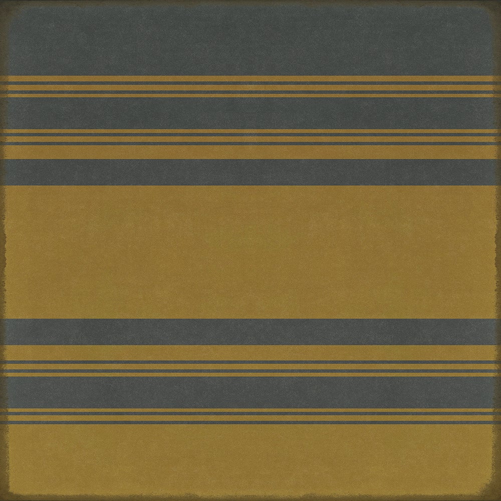 Vintage Vinyl Rug - Pattern 50 - Organic Stripes Blue and Yellow