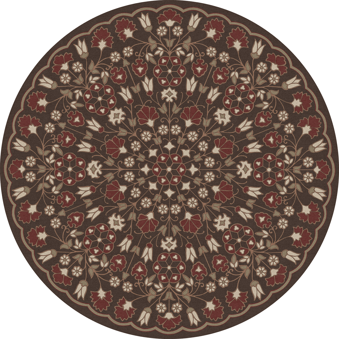 Vintage Vinyl Rug - Arabesque Bloom - Crimson Walnut