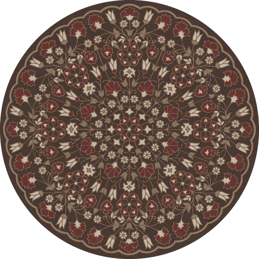 Vintage Vinyl Rug - Arabesque Bloom - Crimson Walnut