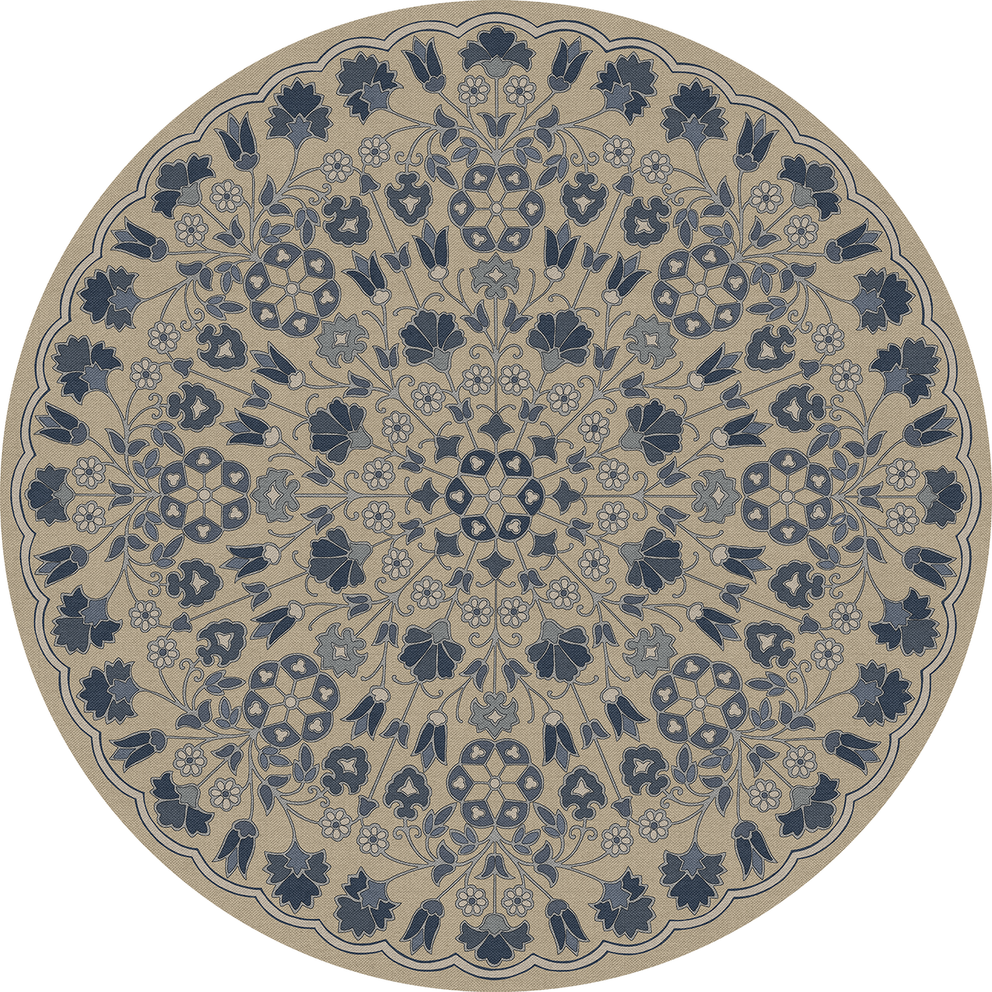 Vintage Vinyl Rug - Arabesque Bloom - Indigo Linen