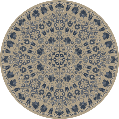 Vintage Vinyl Rug - Arabesque Bloom - Indigo Linen
