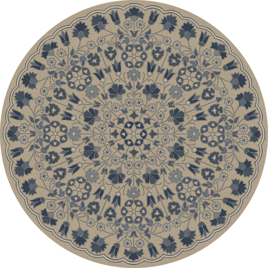 Vintage Vinyl Rug - Arabesque Bloom - Indigo Linen