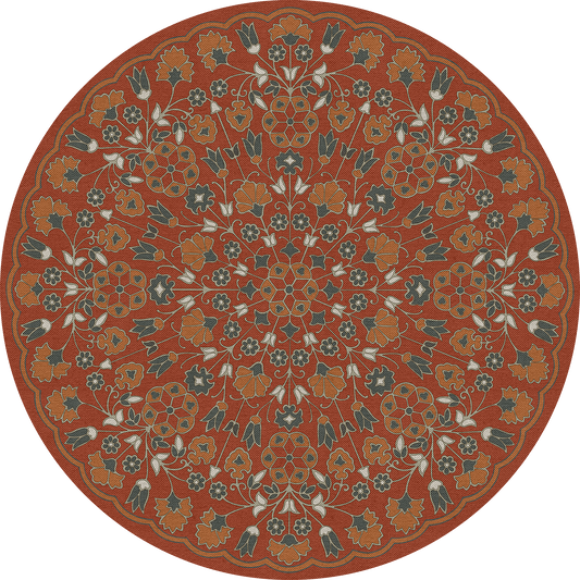 Vintage Vinyl Rug - Arabesque Bloom - Vermilion Slate
