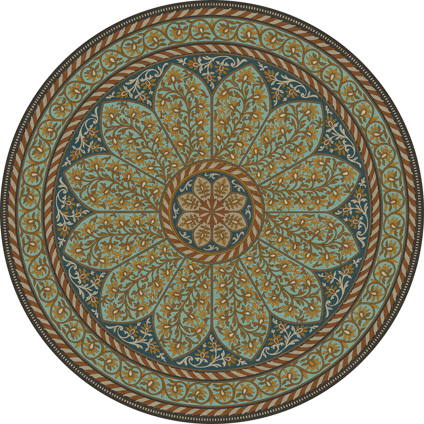 Vintage Vinyl Rug - Estate Tracery - Lapis Bloom