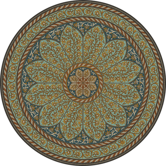 Vintage Vinyl Rug - Estate Tracery - Lapis Bloom