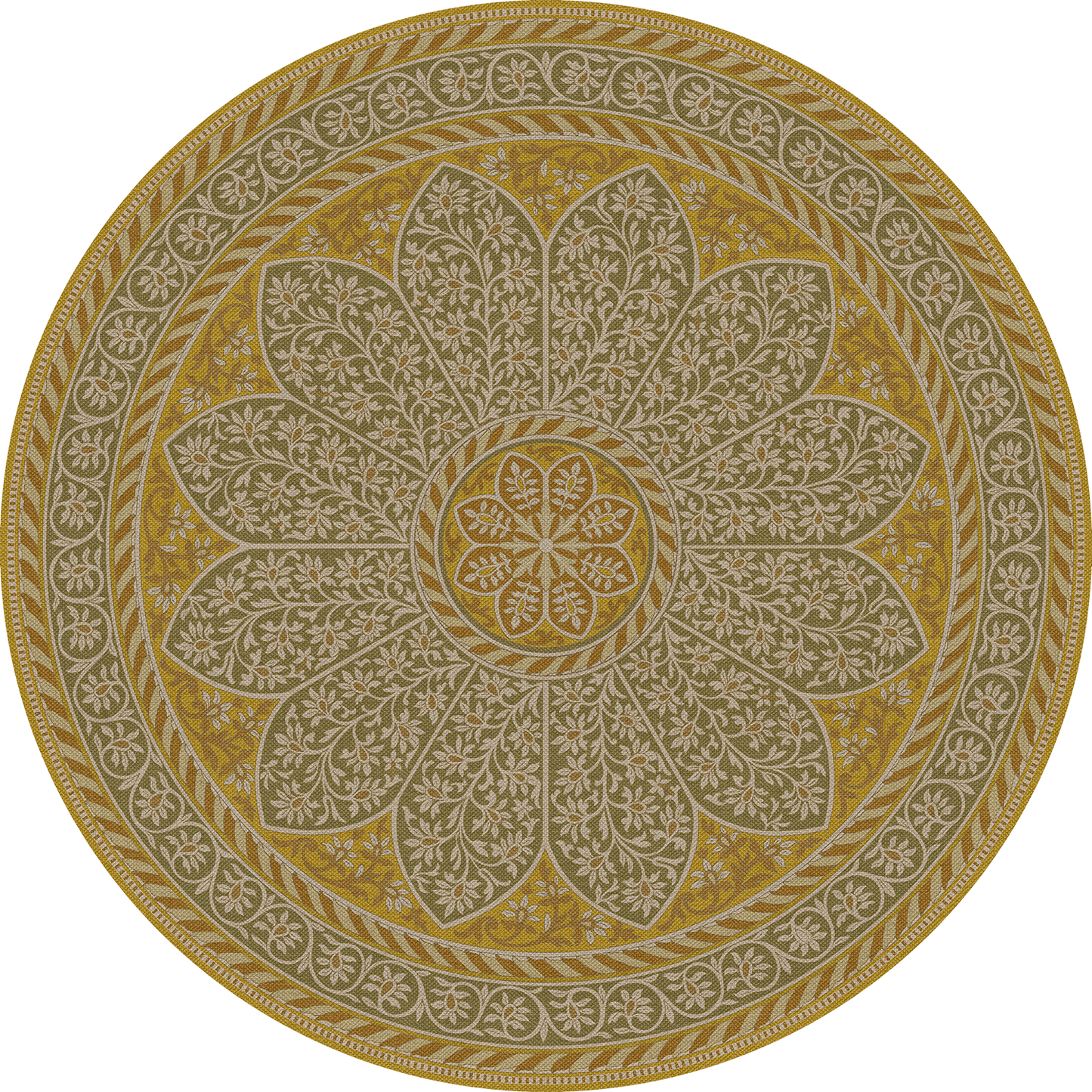 Vintage Vinyl Rug - Estate Tracery - Olive Saffron